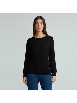 Pepe Jeans - Black Honeycomb Structure Full Sleeve Flat Knit T-Shirt