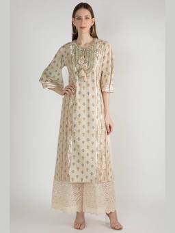 Gopi Vaid - Mogra Beige Chanderi Kurta