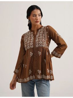 SAAYA THE LABEL - Aarzoo Chikankari Brown Kurti