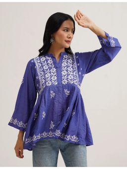 SAAYA THE LABEL - Aarzoo Chikankari Blue Kurti
