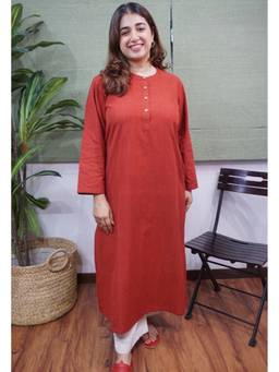 The Indian Ethnic Co. - Maroon Handspun Handwoven Cotton Kurta
