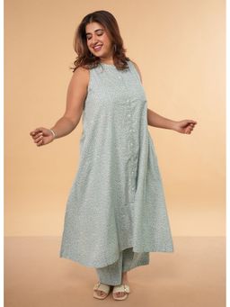 The Indian Ethnic Co. - Heena Blue Hand Block Print Slub Cotton A Line Kurta