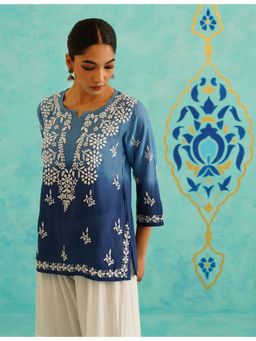 SAAYA THE LABEL - Hayaa Chikankari Blue Kurti