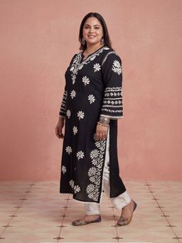 House of Chikankari - Hoc Plus Black Rayon Chikankari Kurta