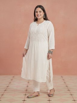 House of Chikankari - Hoc Plus White Modal Chikankari Kurta