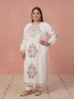 House of Chikankari - Hoc Plus White Rayon Chikankari Kurta