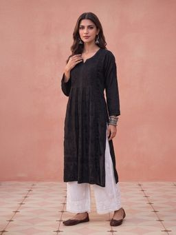 House of Chikankari - Hoc Women Black Muslin Chikankari Kurta