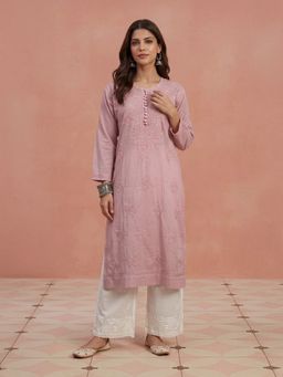 House of Chikankari - Hoc Women Brown Cotton Chikankari Kurta