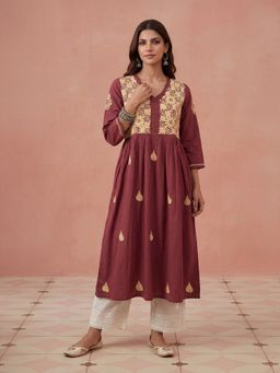 House of Chikankari - Hoc Cotton Chikankari Red Women Long Kurta