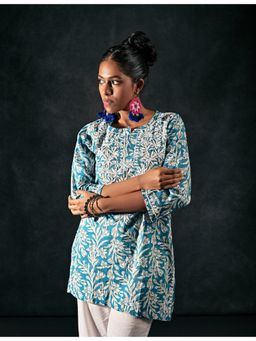 SAAYA THE LABEL - Mehreen Short Printed Blue Kurti