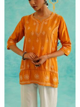 SAAYA THE LABEL - Nura Chikankari Orange Kurti