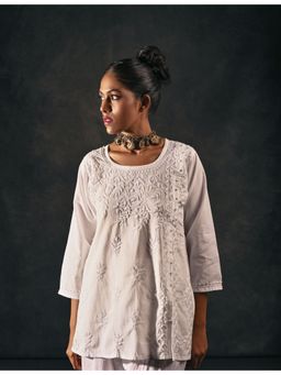 SAAYA THE LABEL - Saima Chikankari White Kurti
