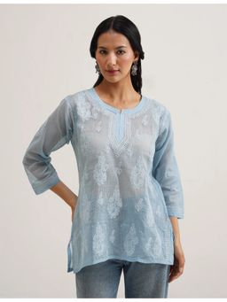 SAAYA THE LABEL - Zuri Chikankari Short Blue Kurti
