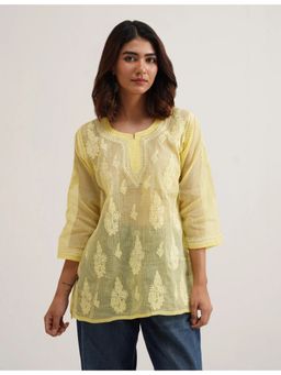SAAYA THE LABEL - Zuri Chikankari Short Yellow Kurti