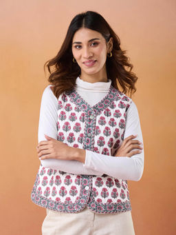 Fabindia - Women White Printed Waist Coat