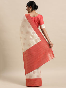 Sareemall - Womens Silk Blend Beige Woven Design Saree with Unstitched Blouse