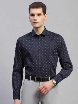 Monte Carlo - Mens Printed Navy Blue Collared Neck Shirt