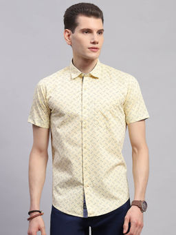 Monte Carlo - Mens Printed Yellow Collared Neck Half Sleeve Shirt