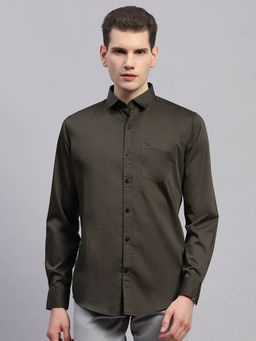 Monte Carlo - Mens Solid Olive Collared Neck Shirt