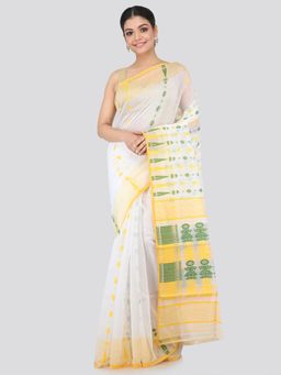 PinkLoom - Women's Soft Cotton Blend Jamdani Saree Without Blouse Piece,White