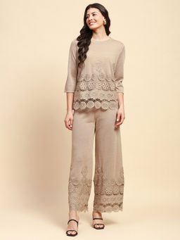 Global Republic - Viscose Blend Embroidered Round Neck Khaki Co-Ord Set