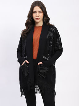 Global Republic - Women Black Viscose Blend Embellished Shrug
