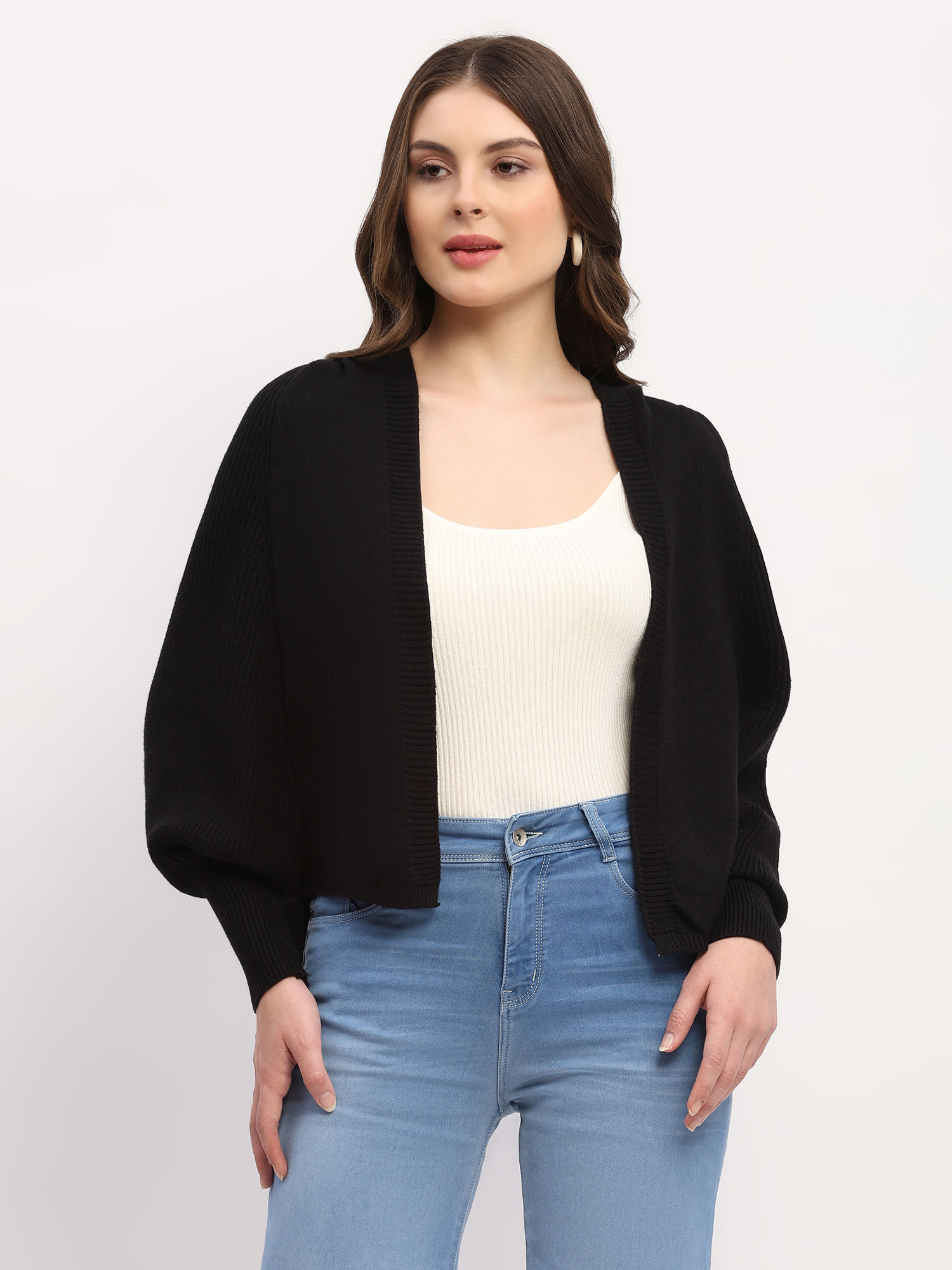 global republic Women Black Viscose Blend Solid Shrug-picture-36