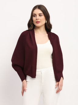 Global Republic - Women Wine Viscose Blend Solid Shrug