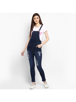 StyleStone - Women Stretchable Distressed Effect Blue Dungaree