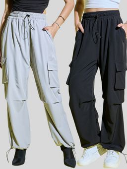 Buynewtrend - Women Loose Fit Parachute Multi-Color Cargo (Pack of 2)
