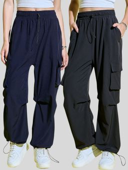 Buynewtrend - Women Loose Fit Parachute Multi-Color Cargo (Pack of 2)