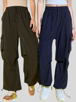 Buynewtrend - Women Loose Fit Parachute Multi-Color Cargo (Pack of 2)