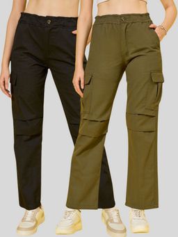 Buynewtrend - Twill Women Multi-Color Cargo (Pack of 2)