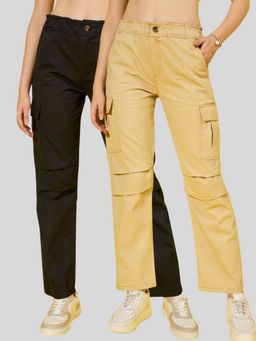 Buynewtrend - Twill Women Multi-Color Cargo (Pack of 2)