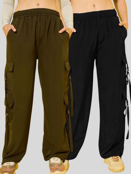 Buynewtrend - Snug Fit Multi Pockets Elasticated Multi-Color Cargo (Pack of 2)