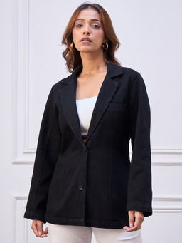StyleStone - Women Black Denim Solid Blazer