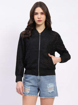 Global Republic - Women Black Rayon Blend Embroidered Shackets