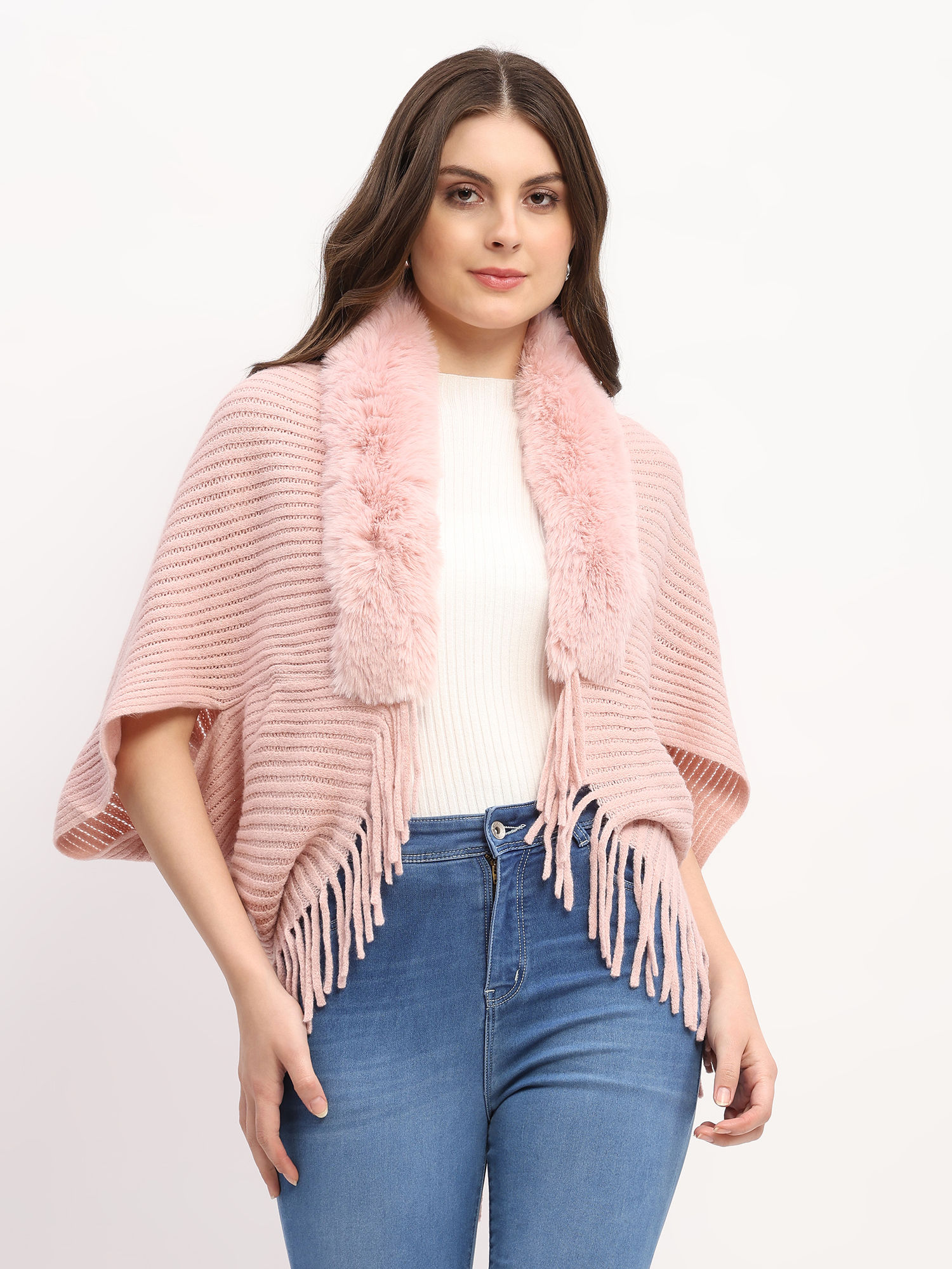 global republic Women Pink Acrylic Solid Capes-picture-22