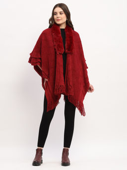 Global Republic - Women Maroon Acrylic Solid Capes