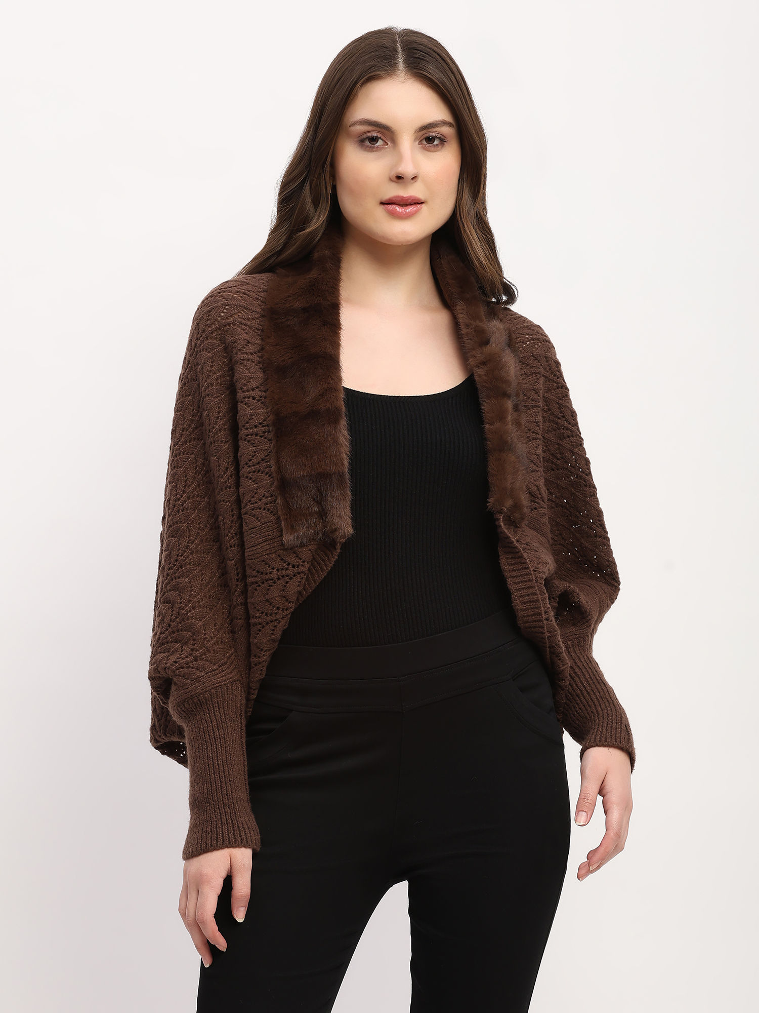 global republic Women Brown Wool Blend Solid Capes-picture-25