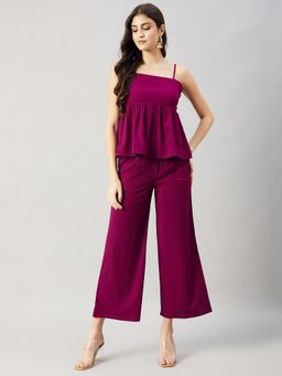WineRed - Women with Back Knot Detailing Purple Co-Ord Set