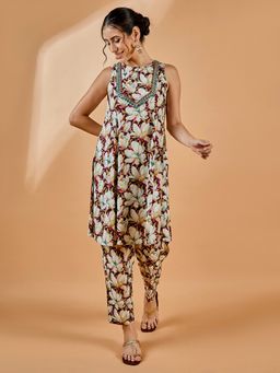 WineRed - Women Godet Tunic Burgundy Co-Ord Set