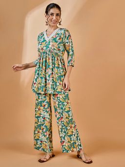 WineRed - Women Naira Cut Teal Co-Ord Set