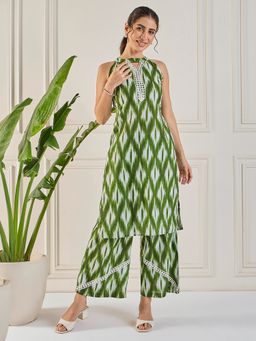 WineRed - Women Halter Neck Green Co-Ord Set