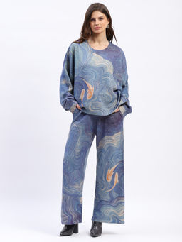 Global Republic - Polyester Abstract Print Round Neck Blue Co-Ord Set