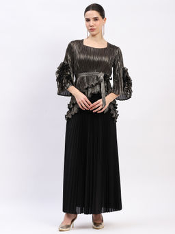 Global Republic - Polyester Striped Round Neck Black Co-Ord Set