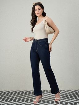 Kibo - Women Navy Blue Straight Fit High Waist Jeans