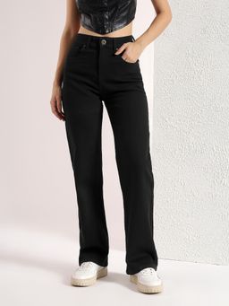 Kibo - Women Black Straight Fit High Waist Jeans