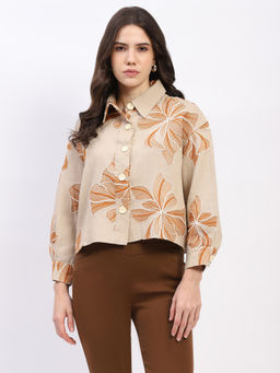 Global Republic - Women Brown Cotton Blend Embroidered Shackets