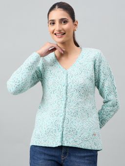 Duke - Women Self Design Green Cardigan